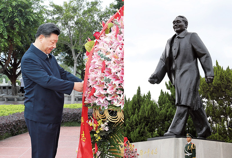 2020年10月14日，習近平總書記向深圳蓮花山公園鄧小平同志銅像敬獻花籃。